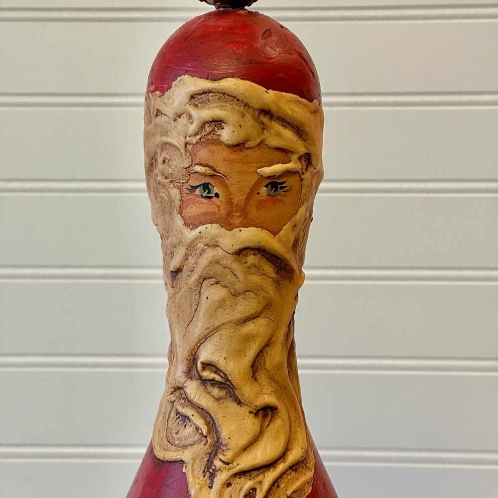 Santa Claus Wooden Bowling Pin Rustic Folk Art Hand Painted 15.5"" Ck Pics.
